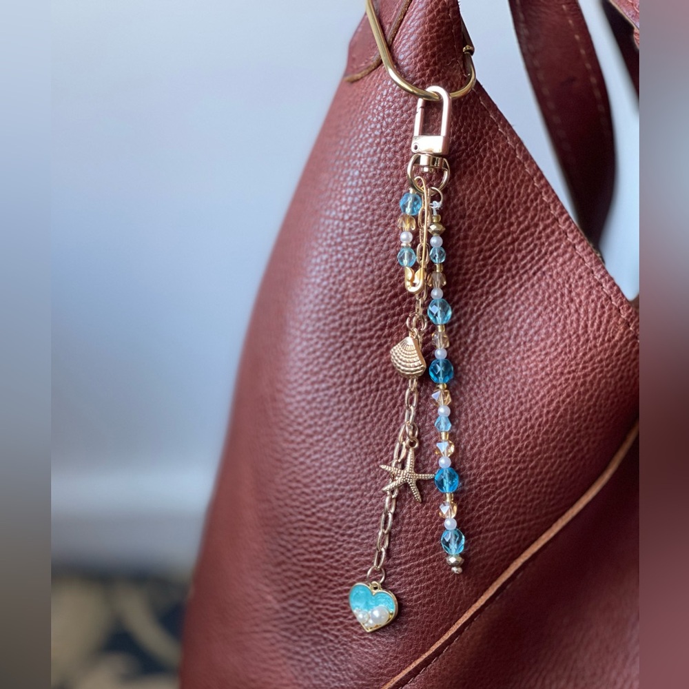 Beachy Bag Charm | Purse Accessory | Glass Beads, Seashell & Starfish charm
